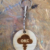 OKC Thunderbolt Woodcut Keychain