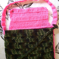 Neon Pink and Camo Crocheted Purse