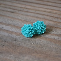 Aqua Flower Cabochon Earrings