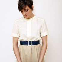 Vintage Cream & Tan Floral Collar Dress