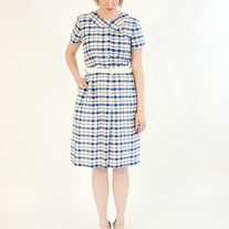 Vintage 1950s White & Blue Housewife Dress