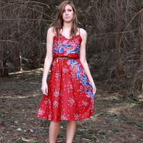Vintage Sheer Deep Red Floral Summer Dress