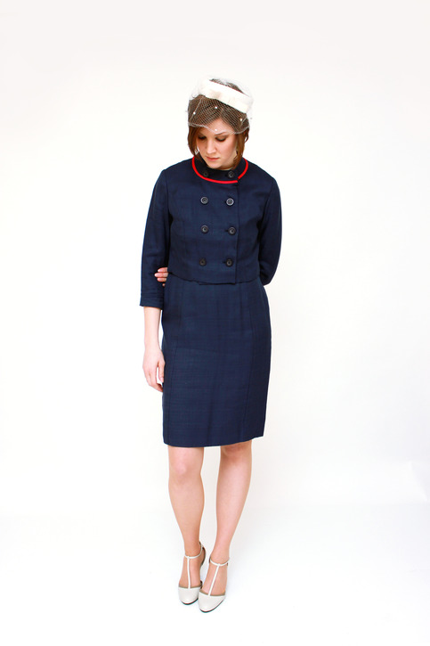 1960's Striped Navy Two-Piece Dress