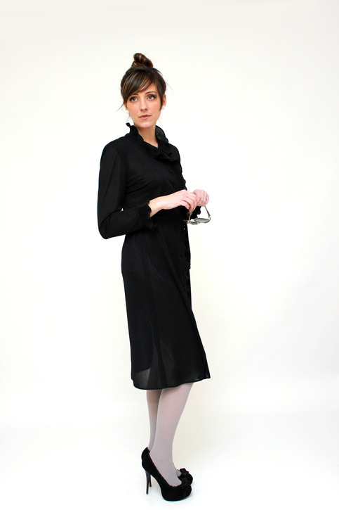 Caron - Sheer Black Vintage Ruffle Dress