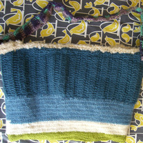Large Crocheted Purse Green Blue and White
