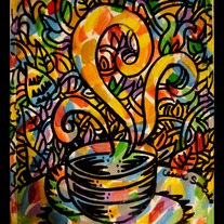 "El Cafecito"-Hand painted cigar box. Acrylic paint with marker.