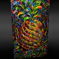 "Pineapple"-Hand painted cigar box. Acrylic paint and marker.