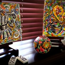 "La Cafetera"-Hand painted cigar box. Acrylic paint and marker.