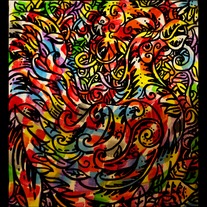 "El Gallo"-Hand painted cigar box. Acrylic paint and marker.