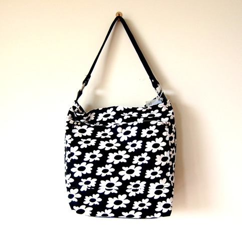 Zippered Hobo - Flower Power in B&W