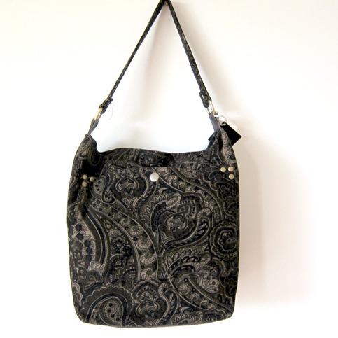 Zippered Hobo - Paisley in Dark Brown Thin Corduroy 