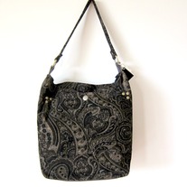 Zippered Hobo - Paisley in Dark Brown Thin Corduroy 