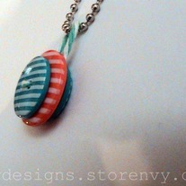 Blue & Orange stripe button necklace