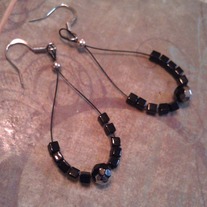 Black with Silver Teardrop Earrings