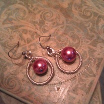 Pink Pearl Wired Hoop Earrings