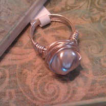 Dented Pearl Wire Wrapped Ring