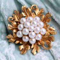Signed Florenza Goldtone, Faux Pearl Cluster Brooch Pin