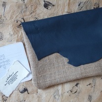 battered burlap: re-purposed leather/burlap clutch