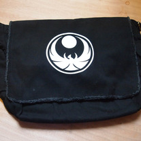 Nightingale Nocturnal messenger bag - WHITE or SILVER on black canvas