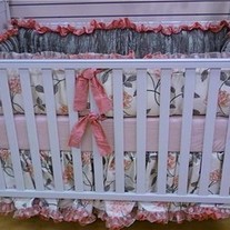Floral pink and green crib bedding