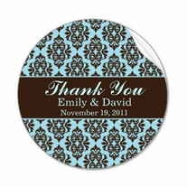 20 Turquoise & Chocolate Damask Wedding Stickers
