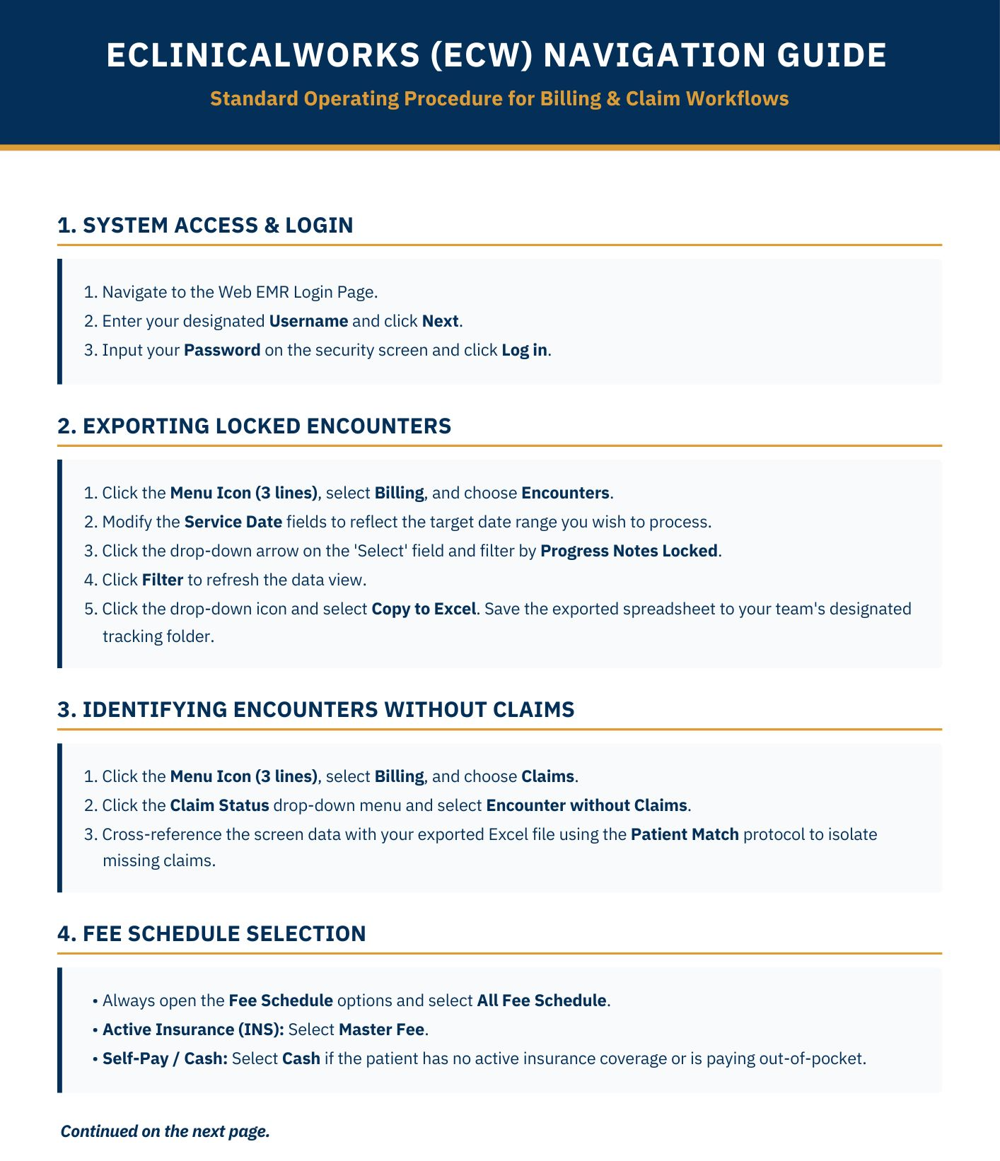 Ecw biller navigation handout