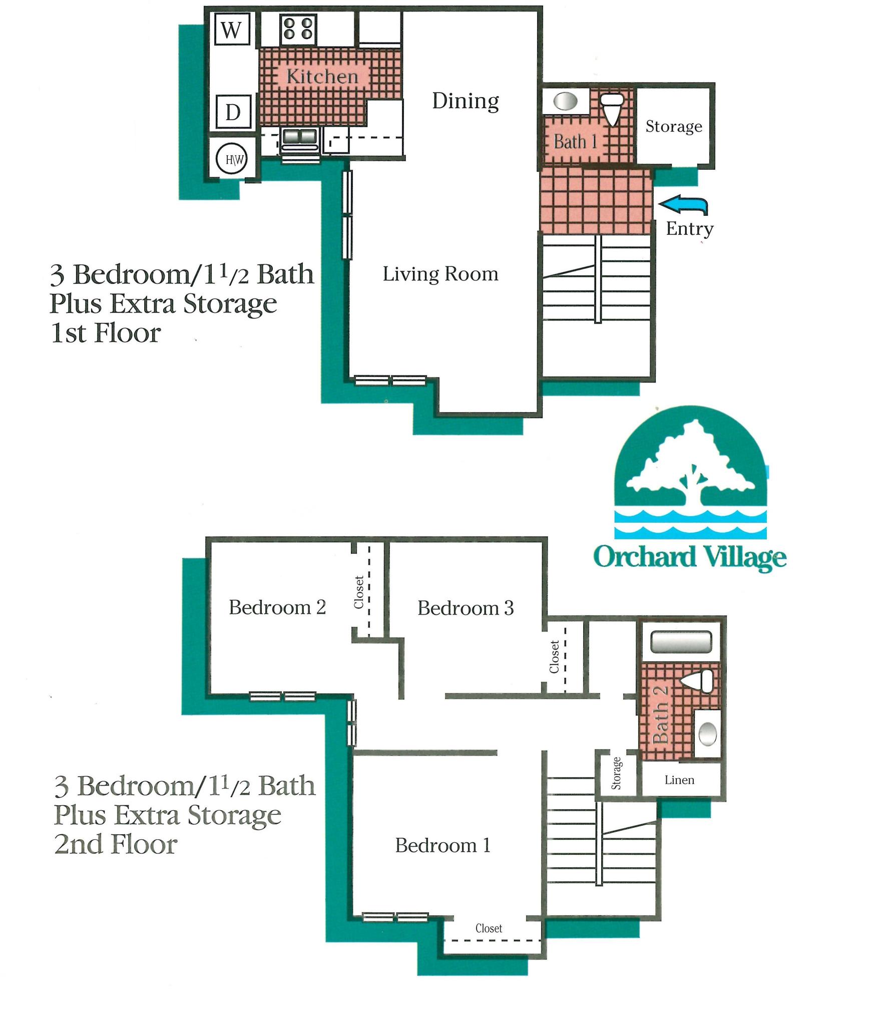 Image of Three Bedroom Townhome Floorplans