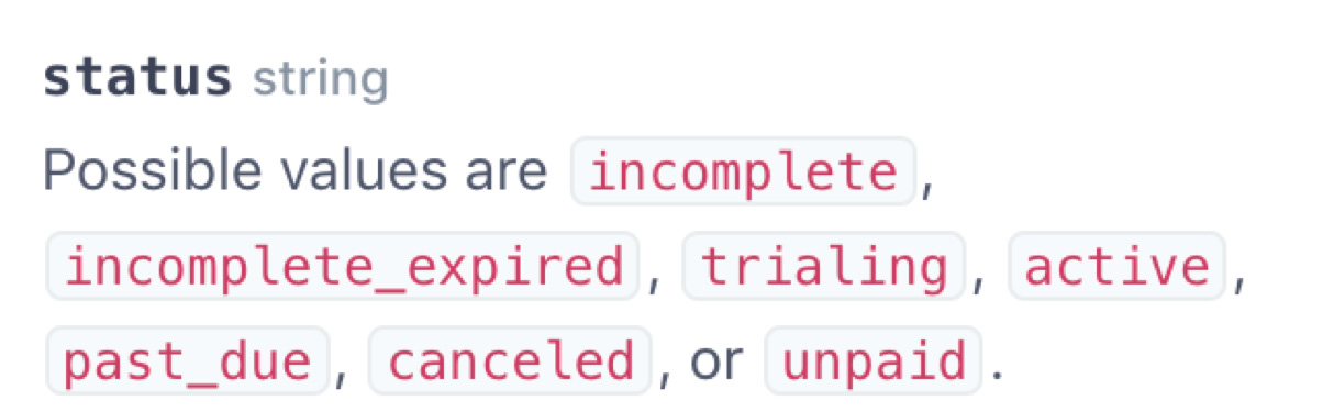 Stripe Subscription Object Statuses