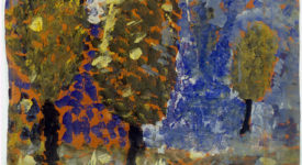 A painting of trees created by artist Lisa Corinne Davis in second grade.