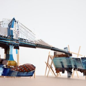 Isidro Blasco Adrift Houses, wide shot of sculpture installation, 2019, wood, C-prints, hardware