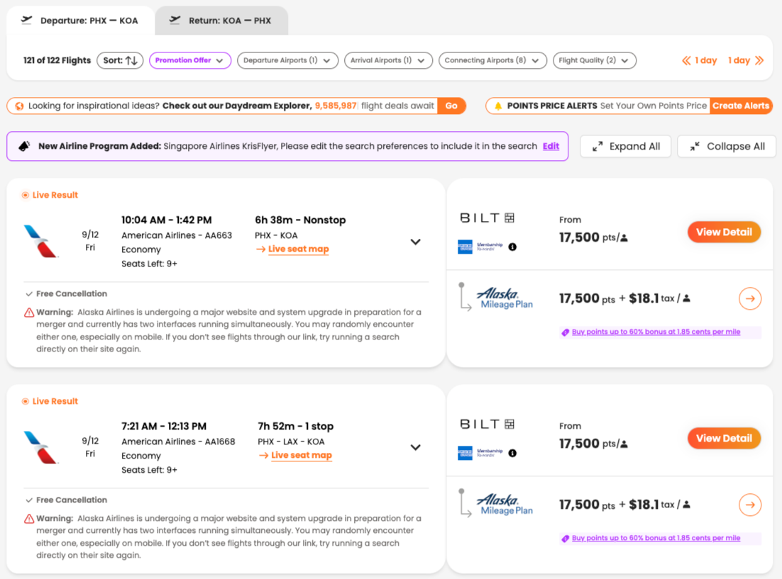 Thumbnail of Find best flight deals with points and track points prices and availability