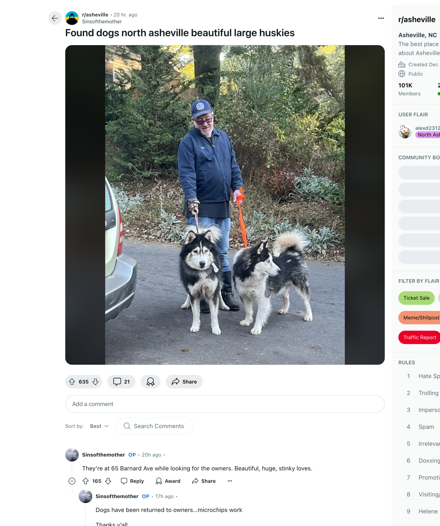 Thumbnail of Found dogs north asheville beautiful large huskies