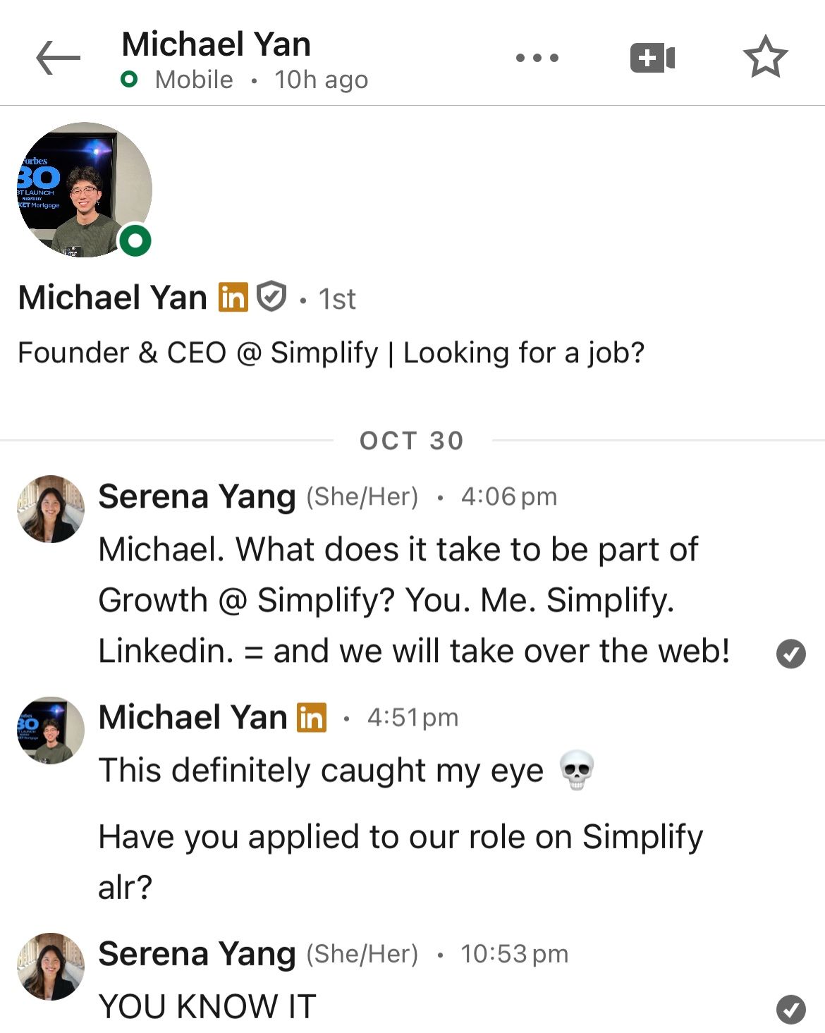 Thumbnail of Serena Yang on LinkedIn: I cold-messaged a startup CEO—and landed an internship. How? I made him… | 13 comments