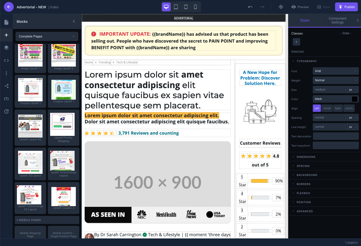 SubscribeFunnels drag-and-drop funnel editor canvas