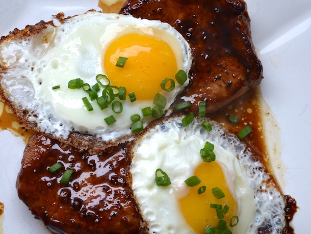 Bourbon-Glazed Pork Chops and Fried Eggs Recipe