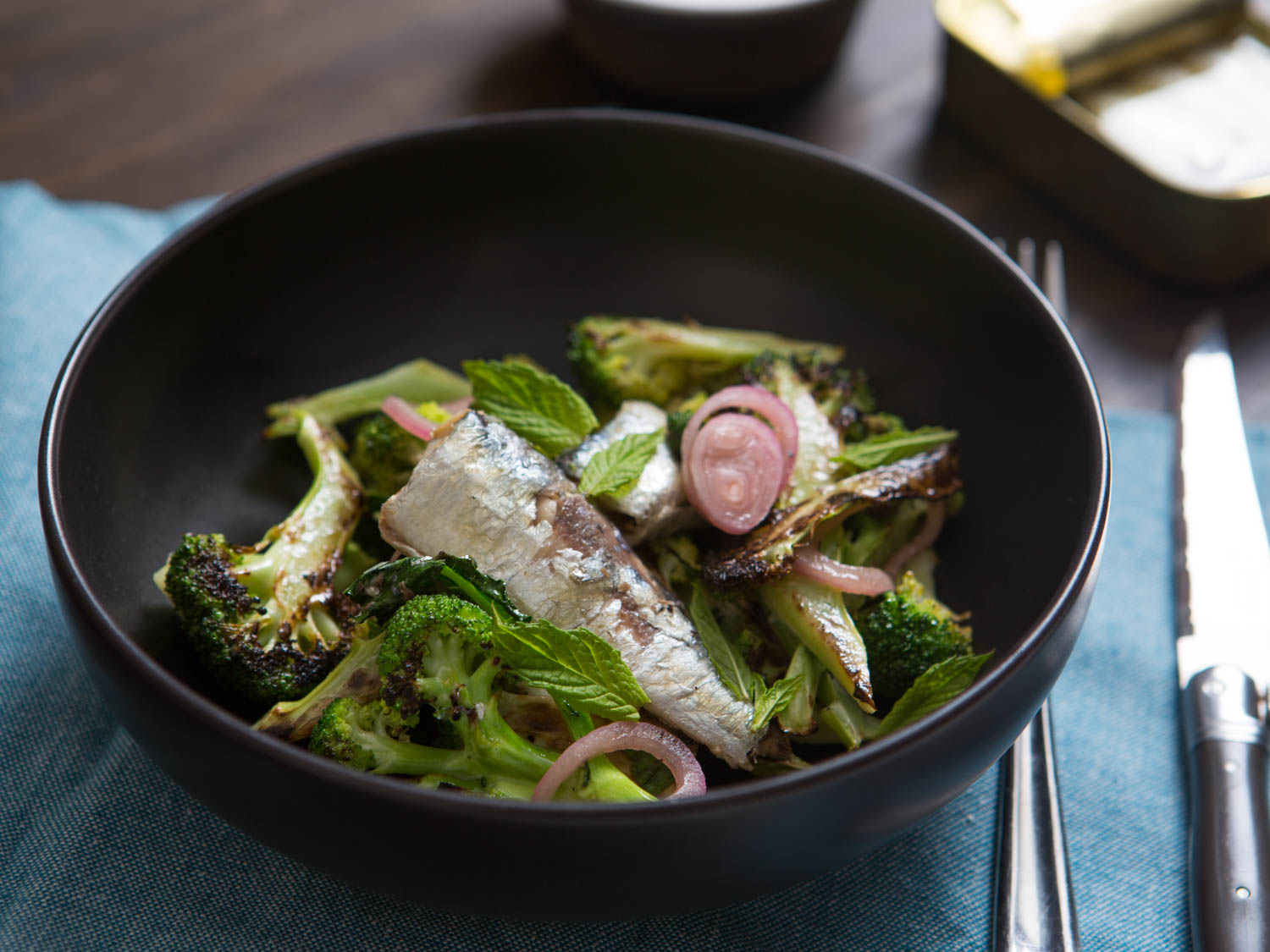 Charred Broccoli Salad With Sardines, Pickled Shallot, and Mint Recipe