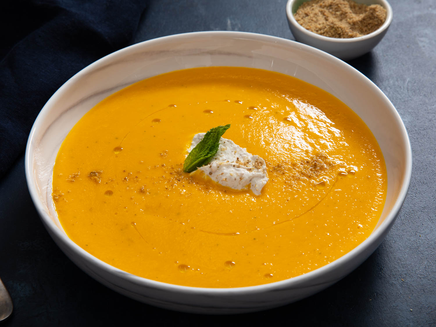 Chilled Minty Carrot Soup With Dukkah Yogurt Recipe