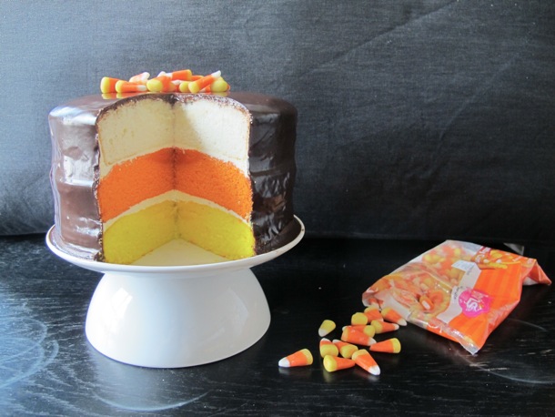 Chocolate-Covered Candy Corn Layer Cake Recipe