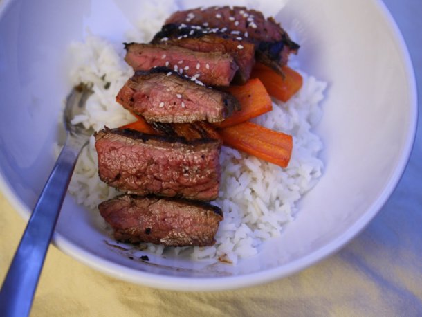 Eat for Eight Bucks: Rice Bowl with Miso-Marinated Flank Steak Recipe