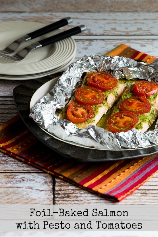 Foil-Baked Salmon with Basil Pesto and Tomatoes