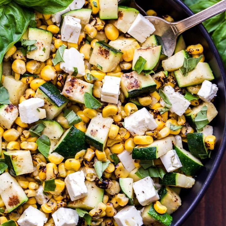 Grilled Zucchini Corn Salad with Lemon Basil Vinaigrette