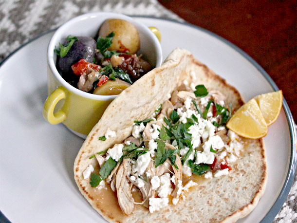 Mediterranean Chicken, Feta, and Herb Wrap With Stewed Potatoes Recipe