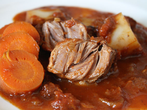 Pork Cheeks Braised in Tomato Wine Sauce Recipe