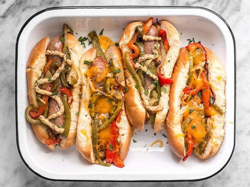 Roasted Bratwurst with Peppers and Onions