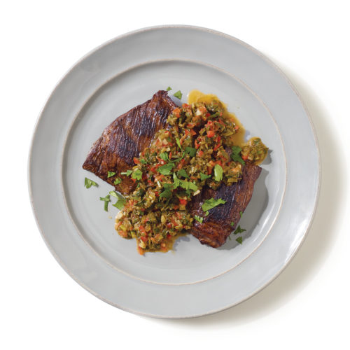 Seared Skirt Steak with Garlicky Tequila-Lime Salsa Verde