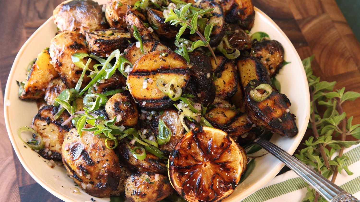 Simple Grilled-Potato Salad With Grilled-Lemon Vinaigrette Recipe