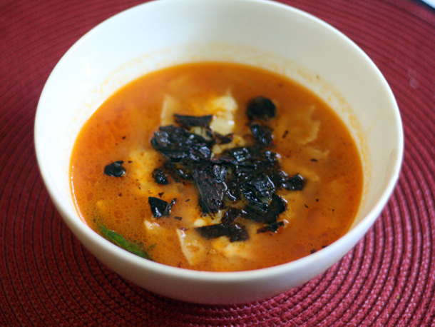 Tortilla Soup with Fried Pasilla Chiles Recipe