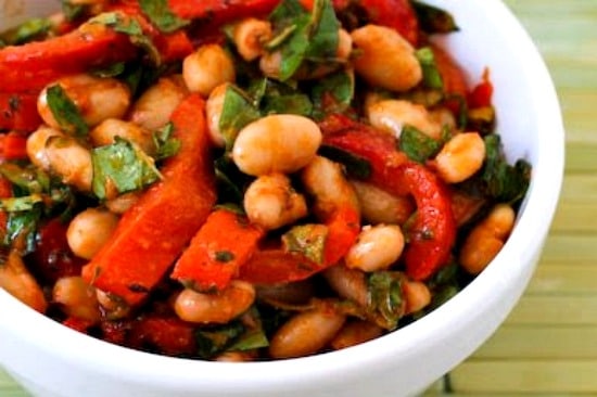 White Bean and Roasted Red Pepper Salad with Tomato-Basil Dressing