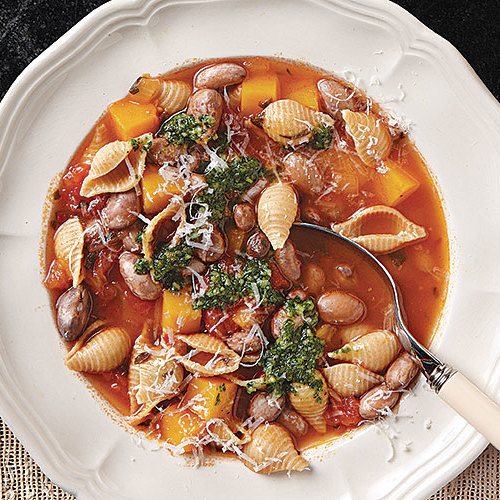 Whole-Grain Pasta e Fagioli with Butternut Squash and Sage Pesto