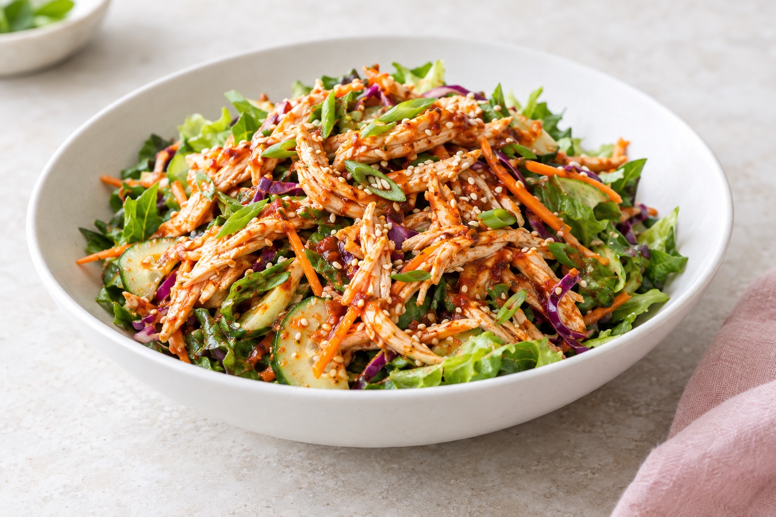 Shredded Chicken Salad with Gochujang Dressing